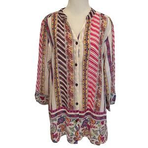 Parsley & Sage Paisley Striped & Floral Button Top Women's Medium Mixed Prints